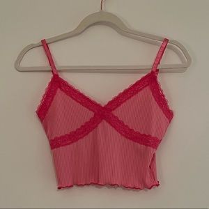 Pink Criss Cross Lace Tank Top
